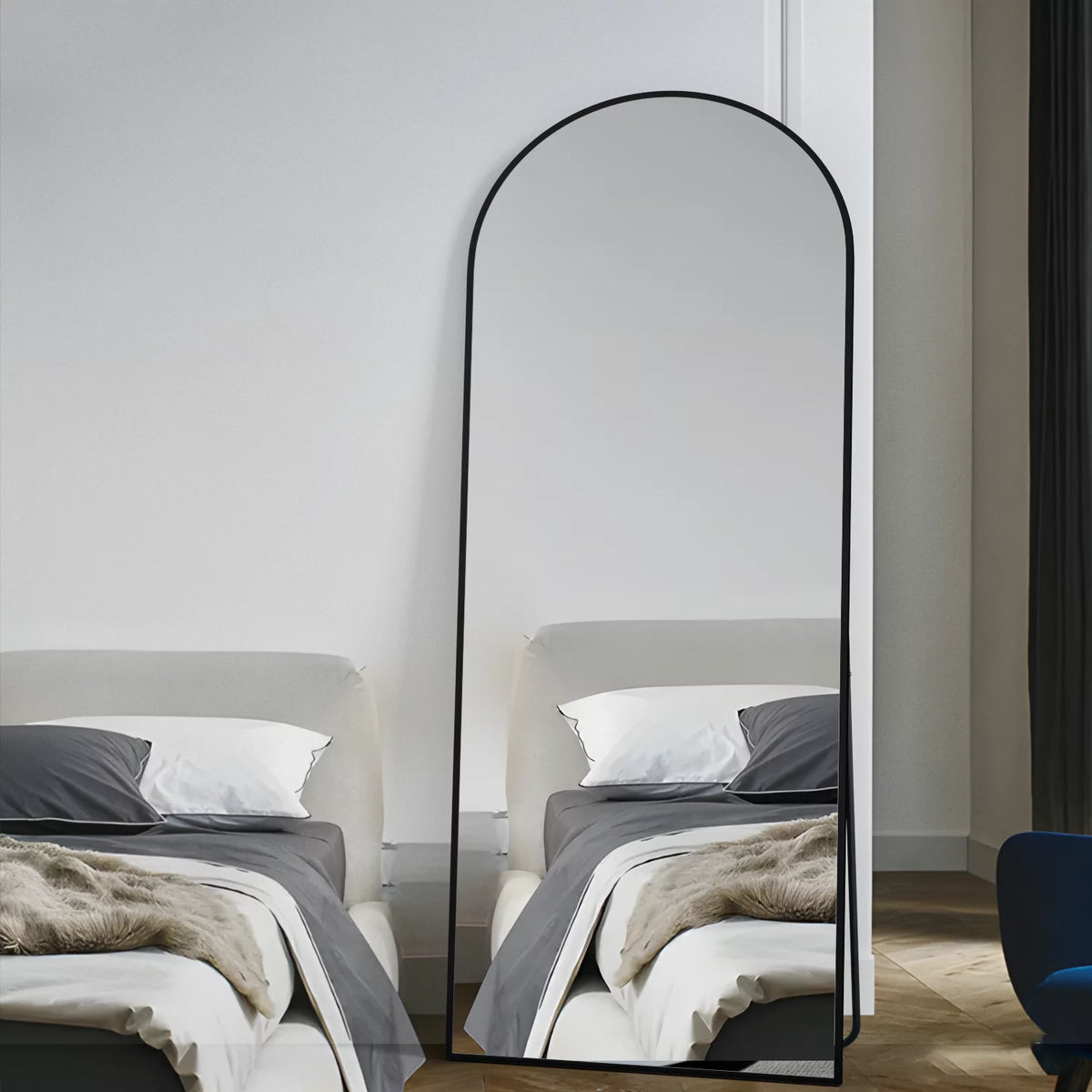 64" x 21" Black Arched Floor Mirror Z550214