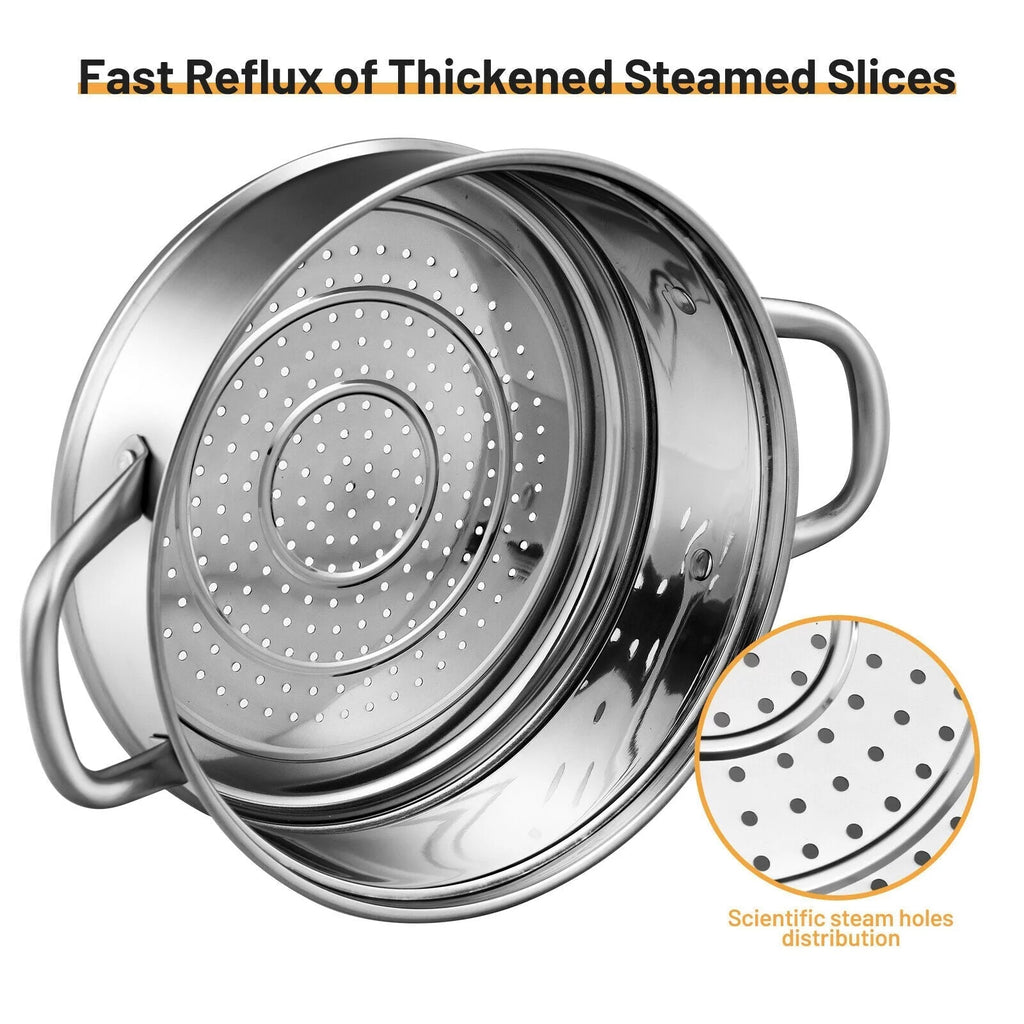 2-Tier Stainless Steel Steamer Pot with Tempered Glass Lid E868
