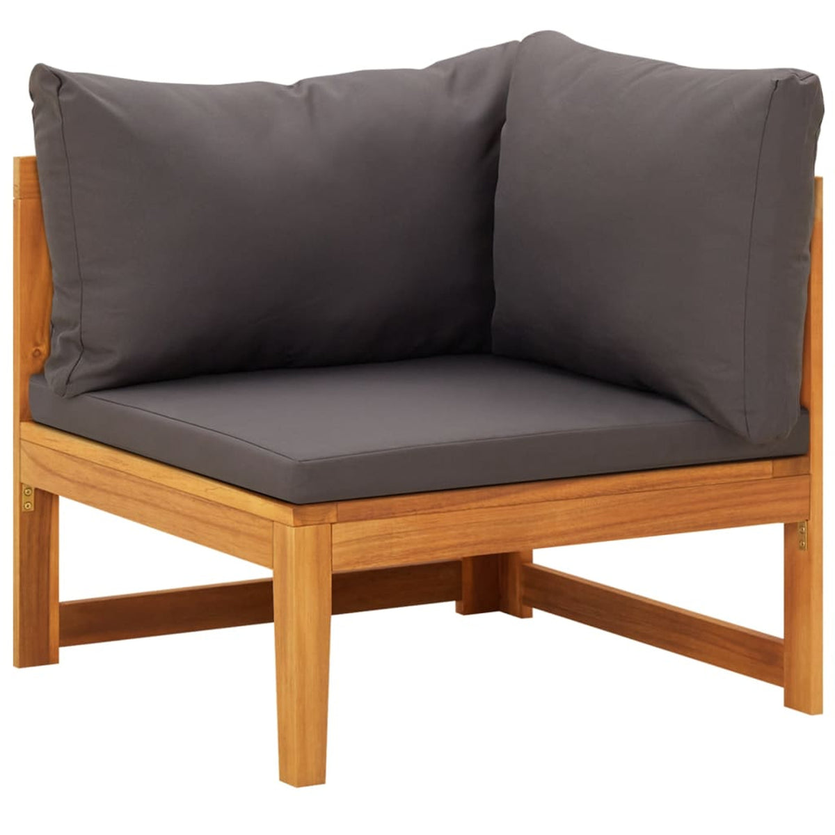 3 Piece Dark Gray Cushioned Corner Sofa and Table Acacia Wood Sectional Outdoor Furniture Set L630654