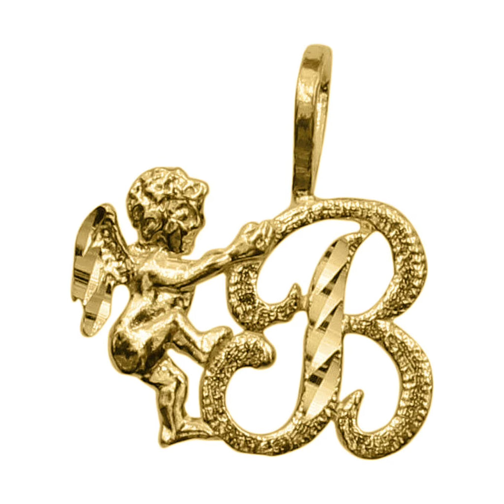 14K Yellow Gold Cherub Cursive Initial Letter 'B' Pendant O843071