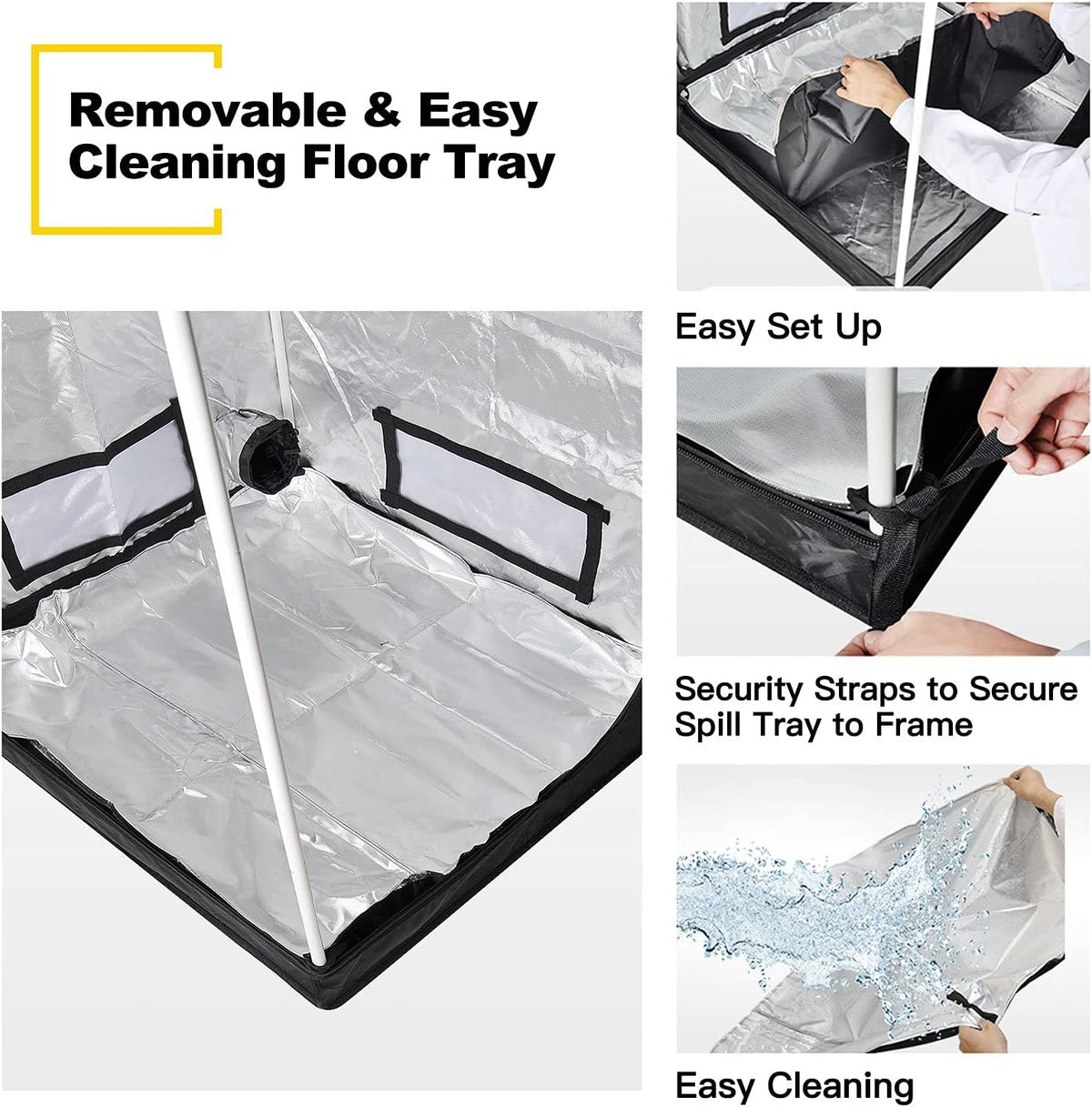 32" x 32" x 63" Grow Tent with Floor Tray, Black Pack of 2 N280