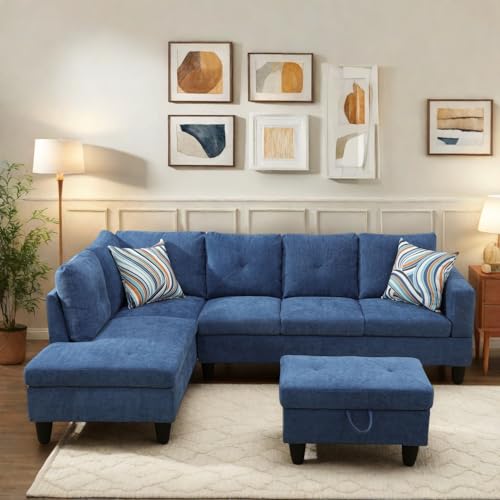 97" L Shaped Faux Leather Sectional Sofa with Storage Ottoman X487