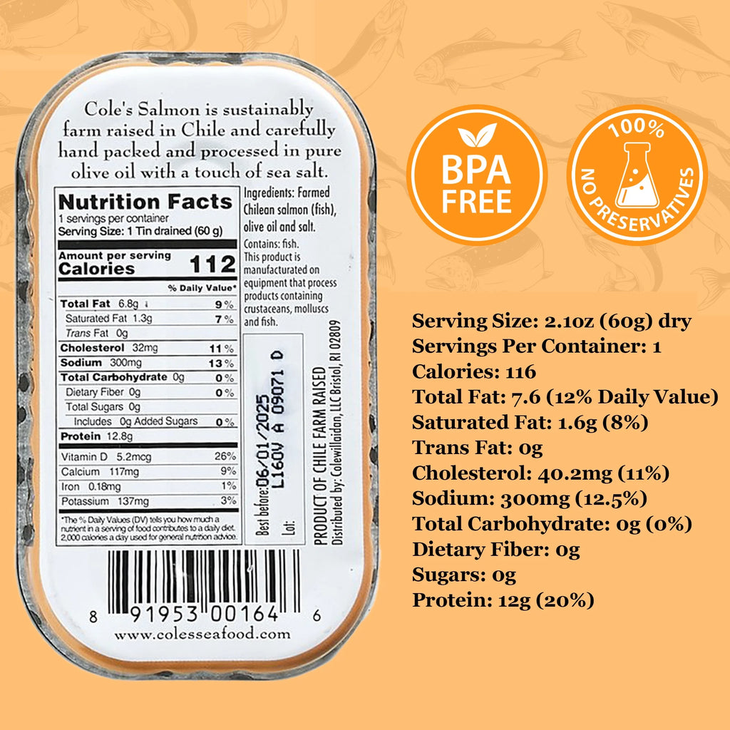 Canned Smoked Salmon in Extra Virgin Olive Oil, 3.2 oz (5 Pack) P711739