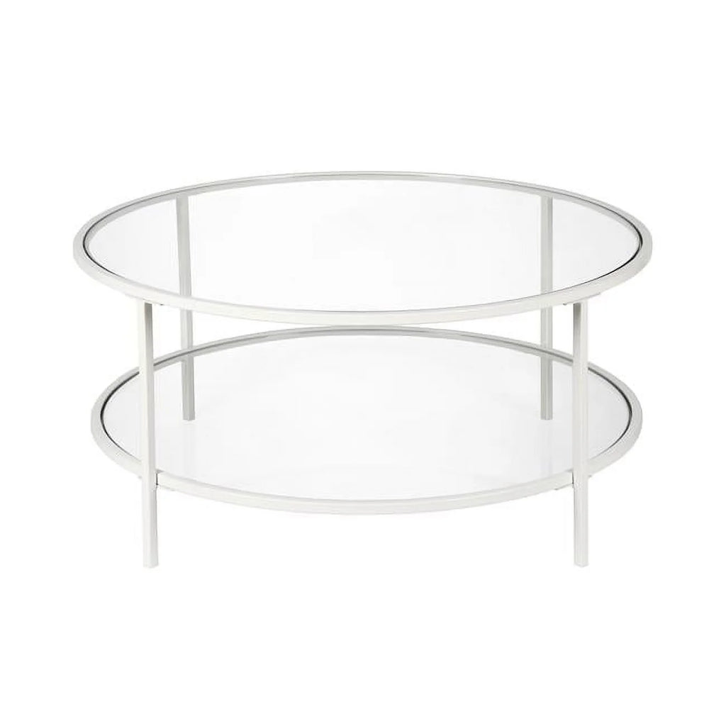 White Glass Round Coffee Table with Shelf T6945