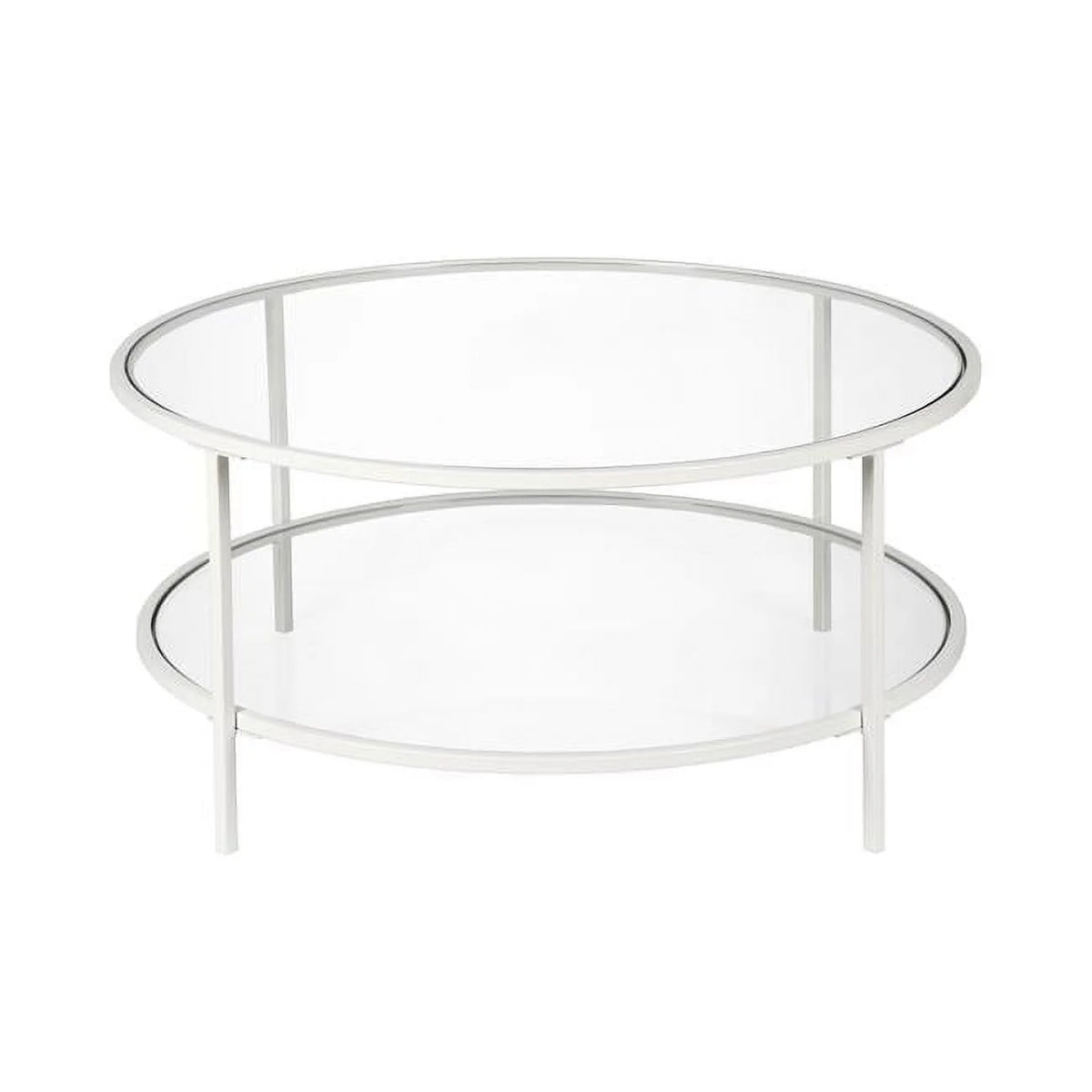 White Glass Round Coffee Table with Shelf T6945