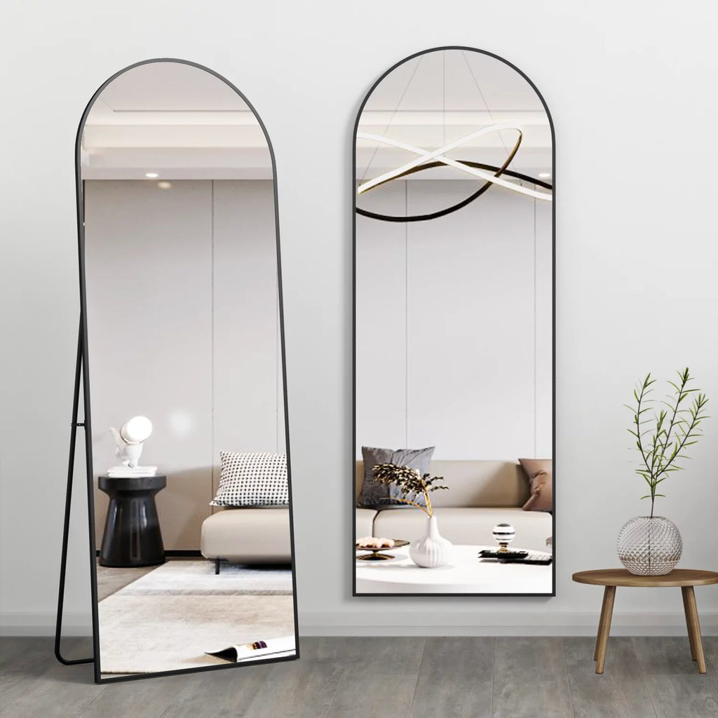 64" x 21" Black Arched Floor Mirror Z550214