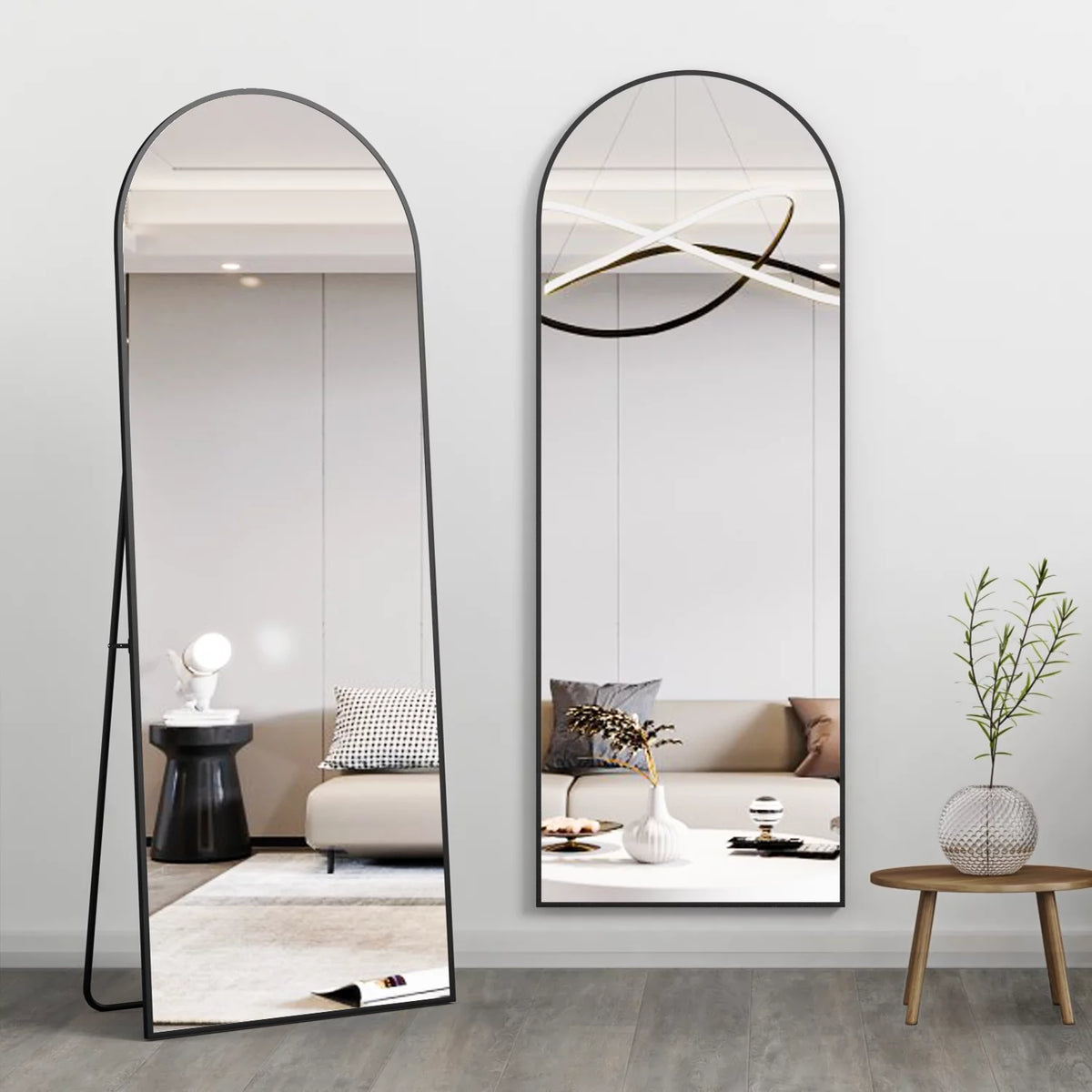 64" x 21" Black Arched Floor Mirror Z550214