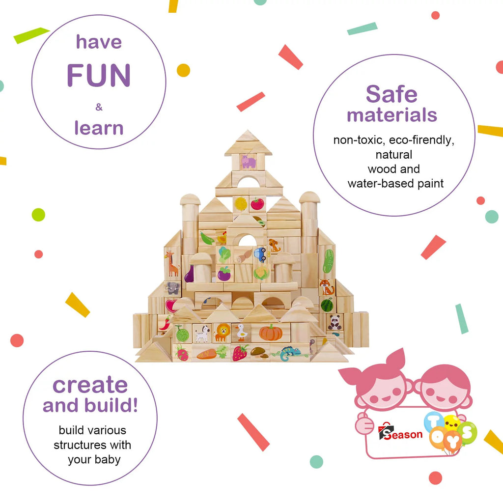 Montessori Wooden Blocks 110 Pieces Set W94159