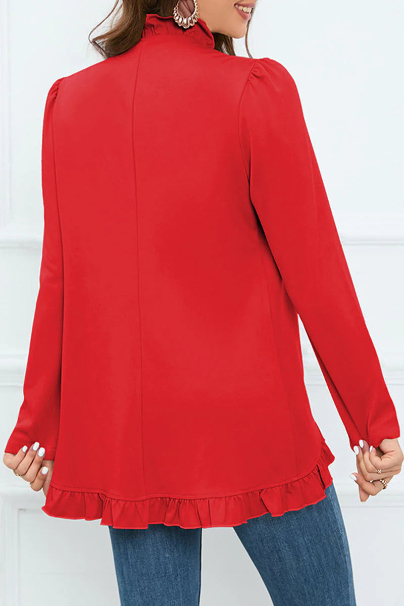 Solid Buckle Flounce Lotus Leaf Collar Outerwear D121466