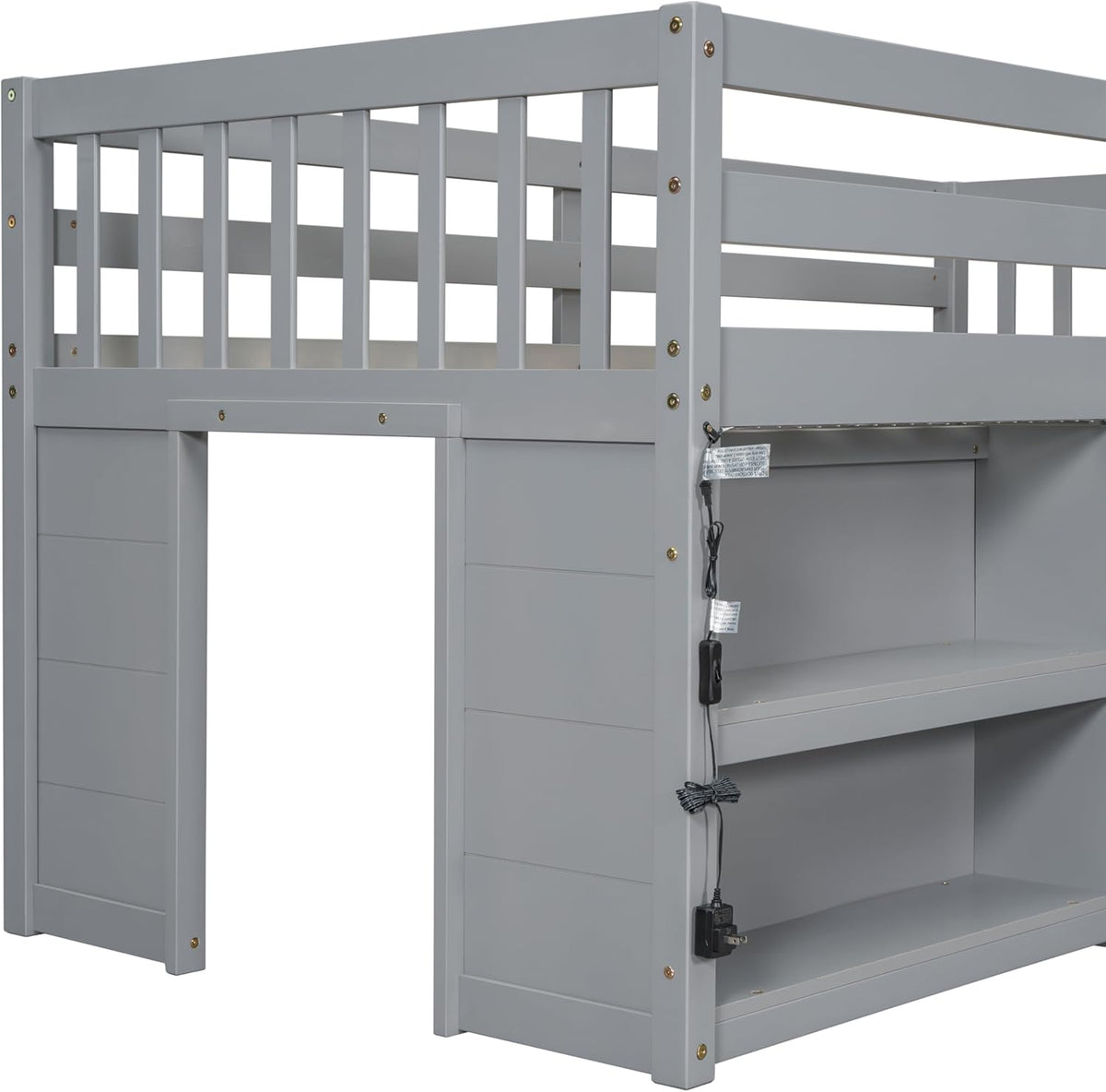 Grey LED Twin Low Loft Bed with Storage Shelves W1838