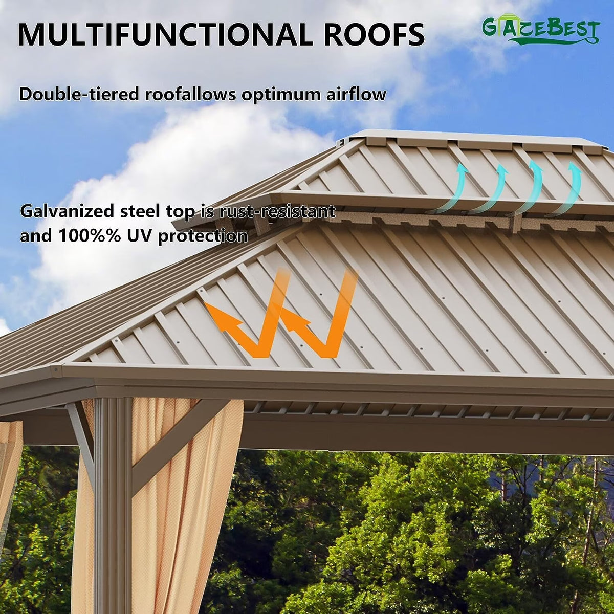 10x10 ft Hardtop Aluminum Patio Gazebo Double Roof Galvanized Steel Canopy O186