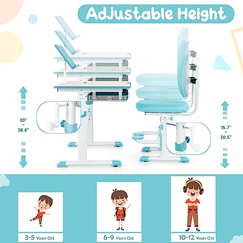 Pink Height-Adjustable Kids Desk and Chair Set with Tiltable Desktop H1142