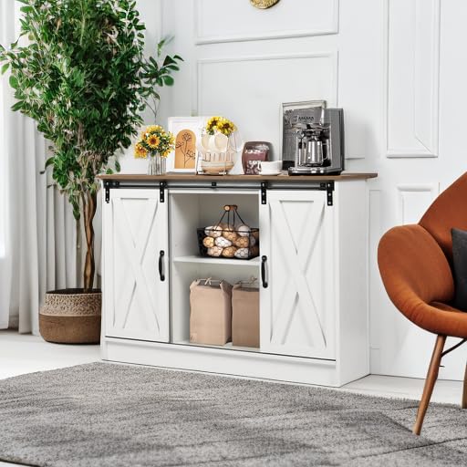 Coffee Bar Cabinet with Sliding Barn Doors, 42” Sideboard Buffet Cabinet with Storage, Espresso G745