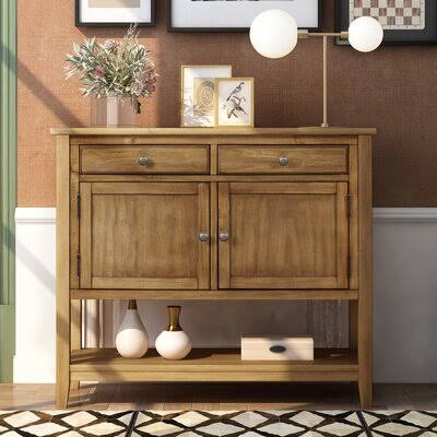 Brown Storage Console Table with 2 Drawers, 2 Cabinets and 1 Shelf X8718