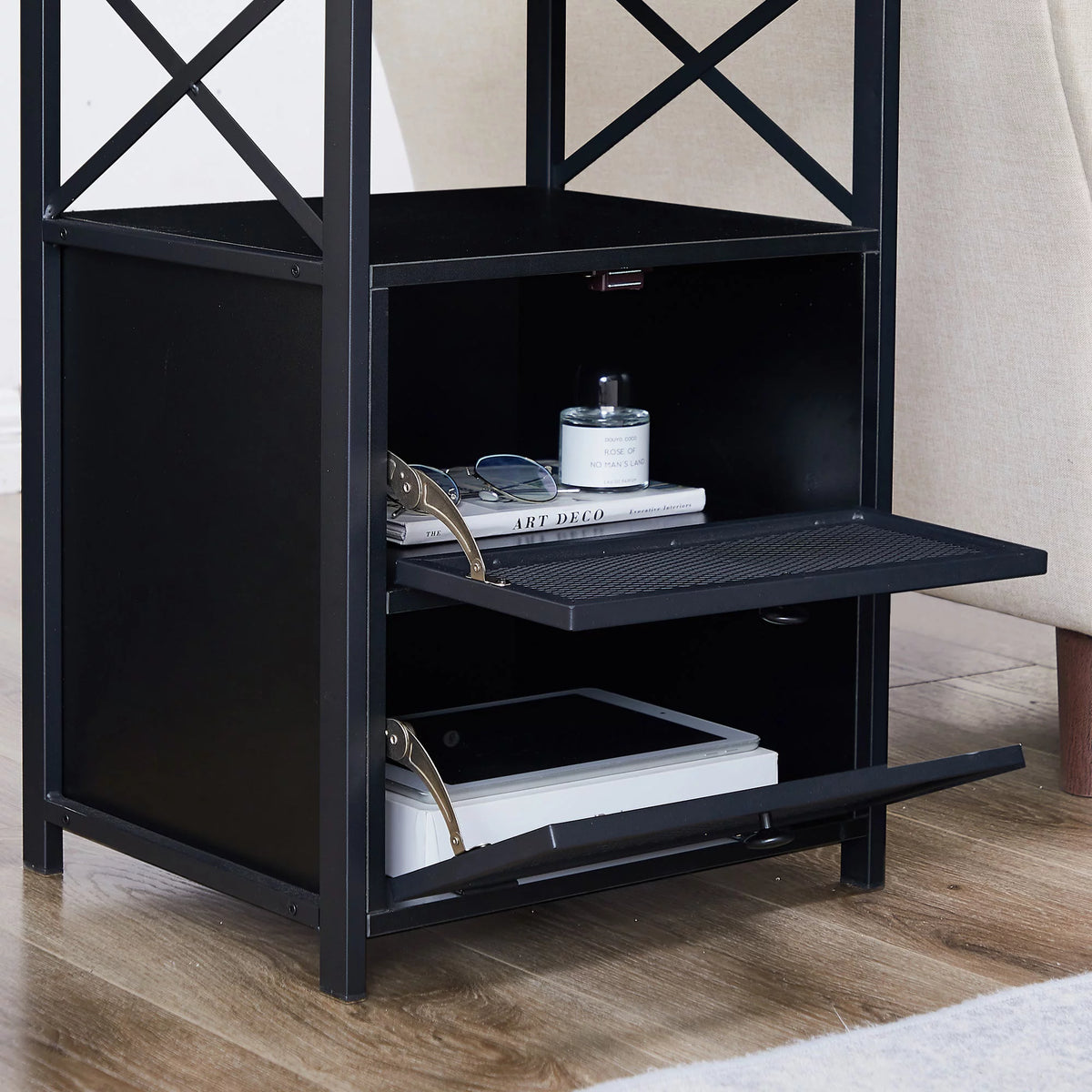 3-Piece Twin Bedroom Set with Metal Platform Bed Frame and 2 Black Nightstands K5663