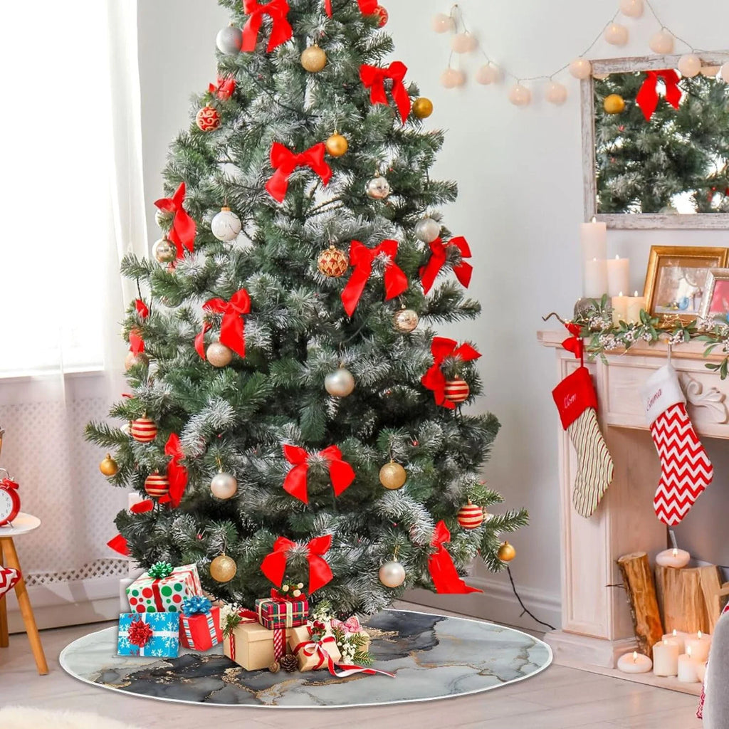 Black Gold Marble Texture Christmas Tree Skirt E4018