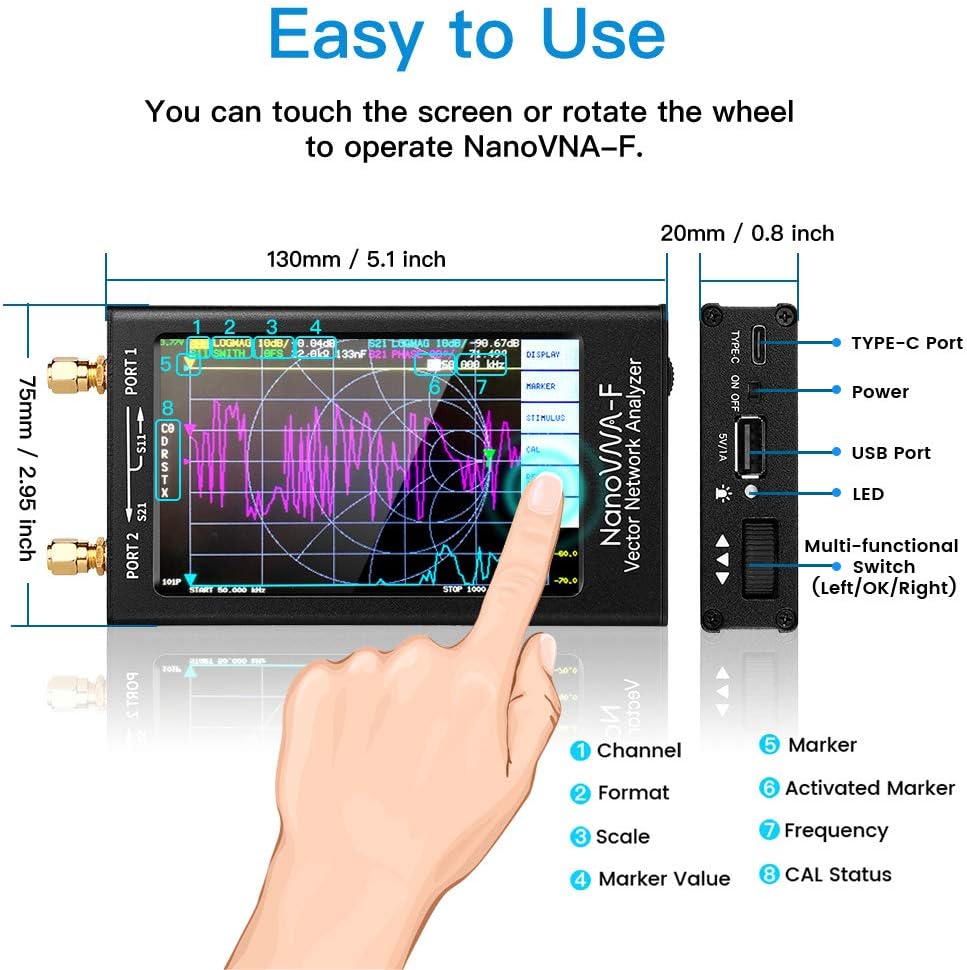 Vector Network Antenna Analyzer, 50KHz-1000MHz, 4.3 inch IPS LCD, Portable Handheld with Metal Case Q190430