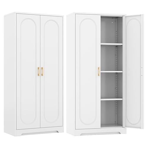Black Metal Pantry Cabinet with Doors and 4 Adjustable Shelves T521222