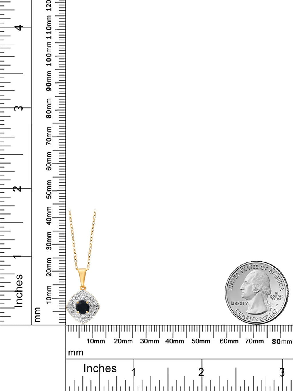 0.48 Ct Black Onyx White Diamond 18K Yellow Gold Plated Silver Pendant with Chain U859