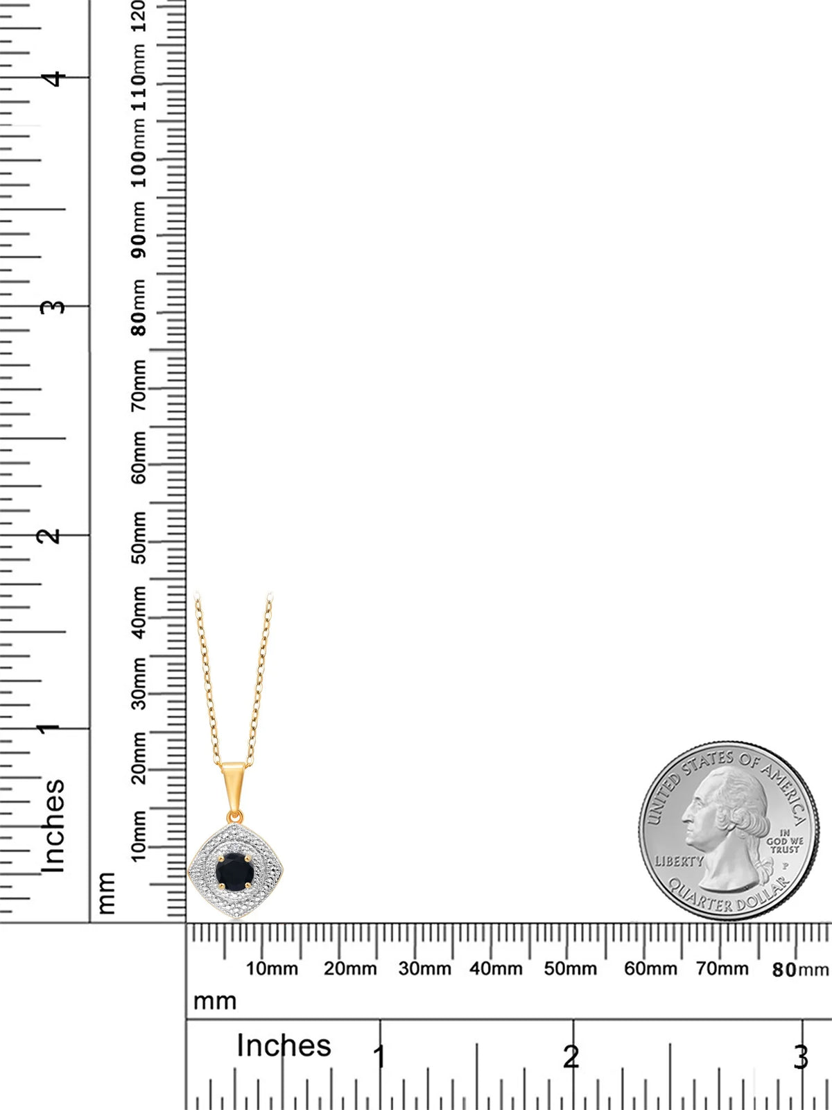 0.48 Ct Black Onyx White Diamond 18K Yellow Gold Plated Silver Pendant with Chain U859