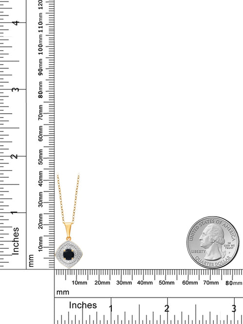 0.48 Ct Black Onyx White Diamond 18K Yellow Gold Plated Silver Pendant with Chain U859