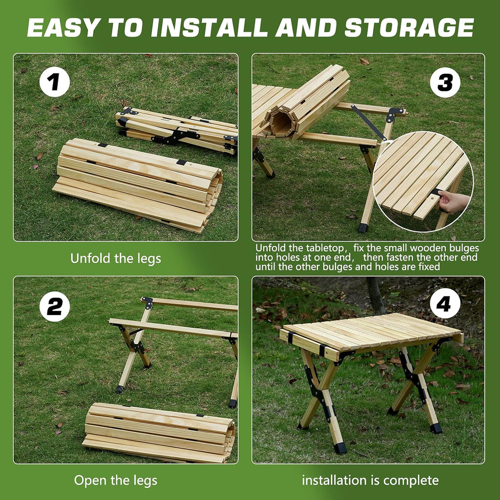 Portable Folding Wooden Camping Table with Carry Bag J5096