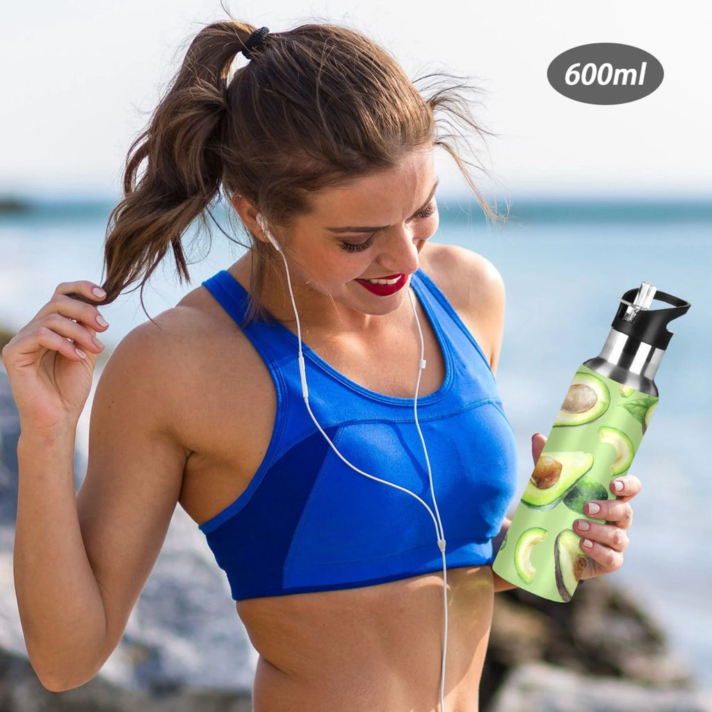 Green Avocado Fruit Stainless Steel Vacuum Insulated Water Bottle with Straw Lid 20 OZ G4950