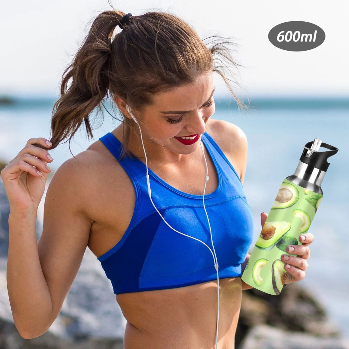 Green Avocado Fruit Stainless Steel Vacuum Insulated Water Bottle with Straw Lid 20 OZ G4950