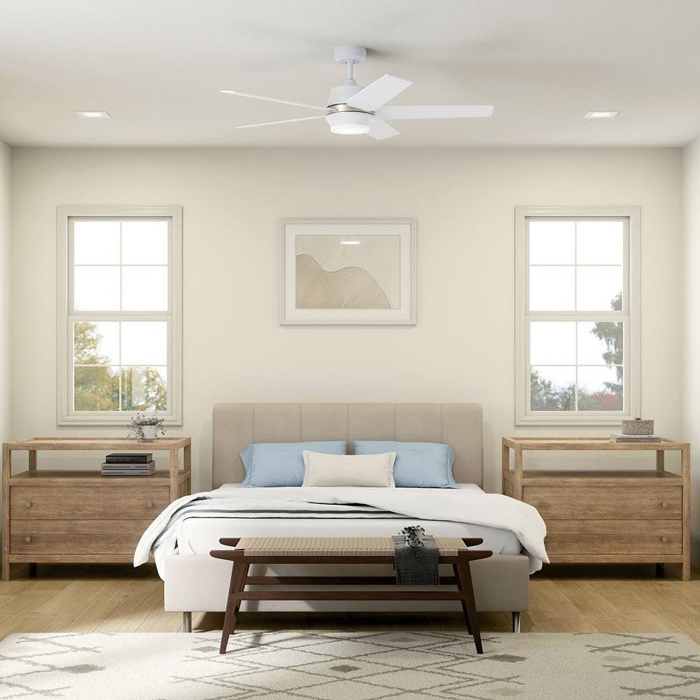 52 inch Ceiling Fan with Light Kit Matte White Finish with Etched Cased Opal Glass H422104