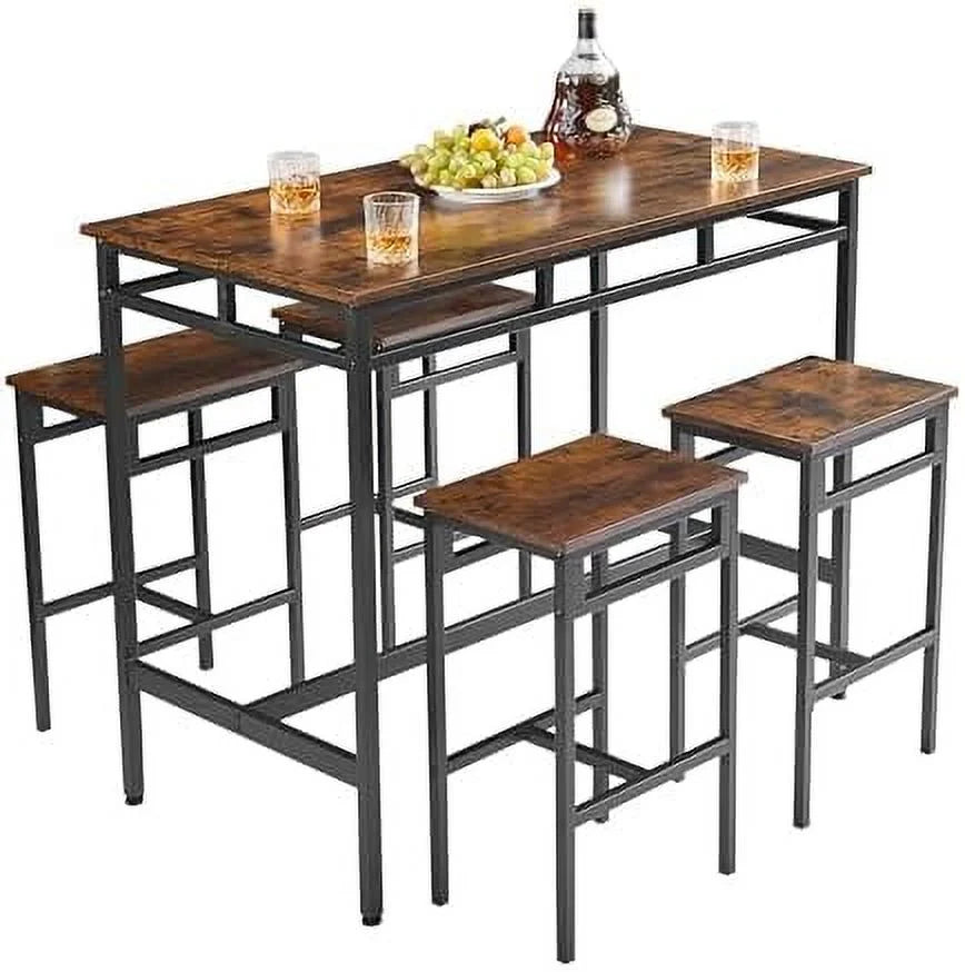 5 Piece Metal and Wood Dining Table and Chairs Set R297