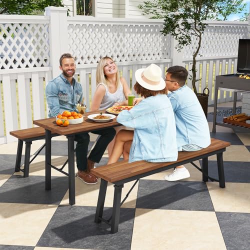Foldable 59 Inches Narrow Outdoor Dining Table with Acacia Wood Top D284