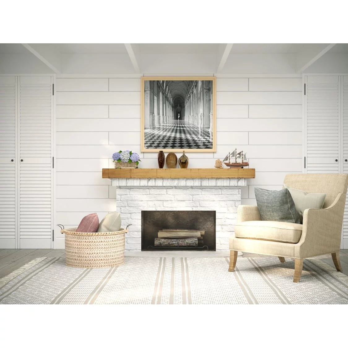 48" Rustic Solid Wood Wall Mounted Mantel Shelf O92270