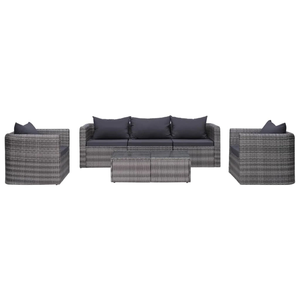 6 Piece Outdoor Sectional Sofa with Coffee Table and Cushion Set Gray Poly Rattan E31974