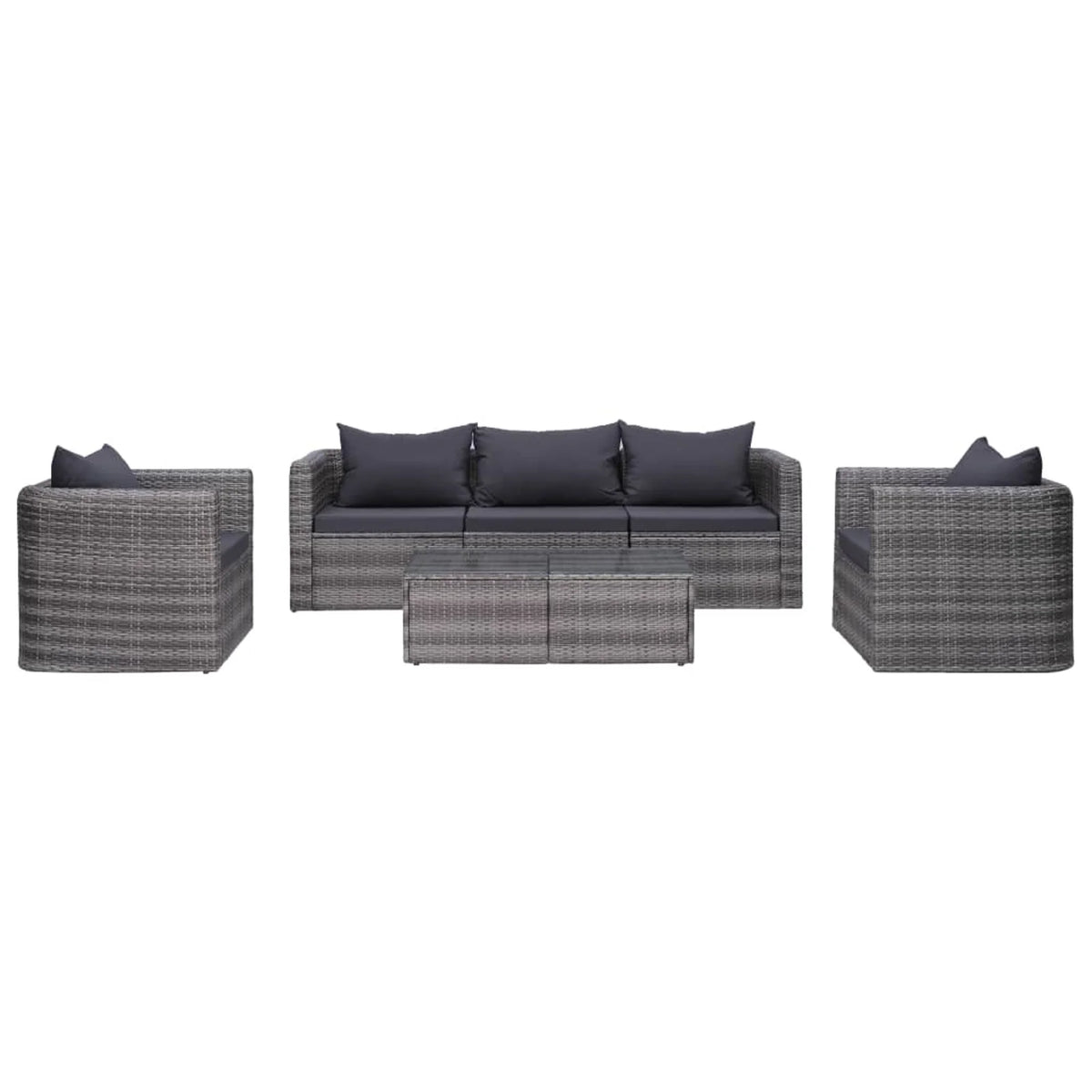 6 Piece Outdoor Sectional Sofa with Coffee Table and Cushion Set Gray Poly Rattan E31974
