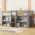 Grey LED Twin Low Loft Bed with Storage Shelves W1838