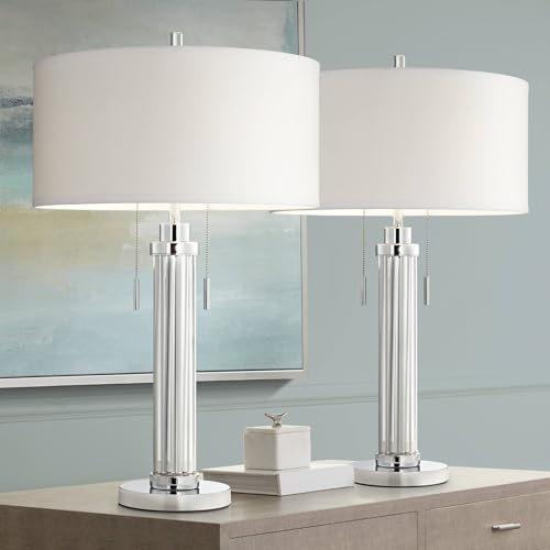 30" Tall Glass Column End Table Lamps Set of 2 J99350