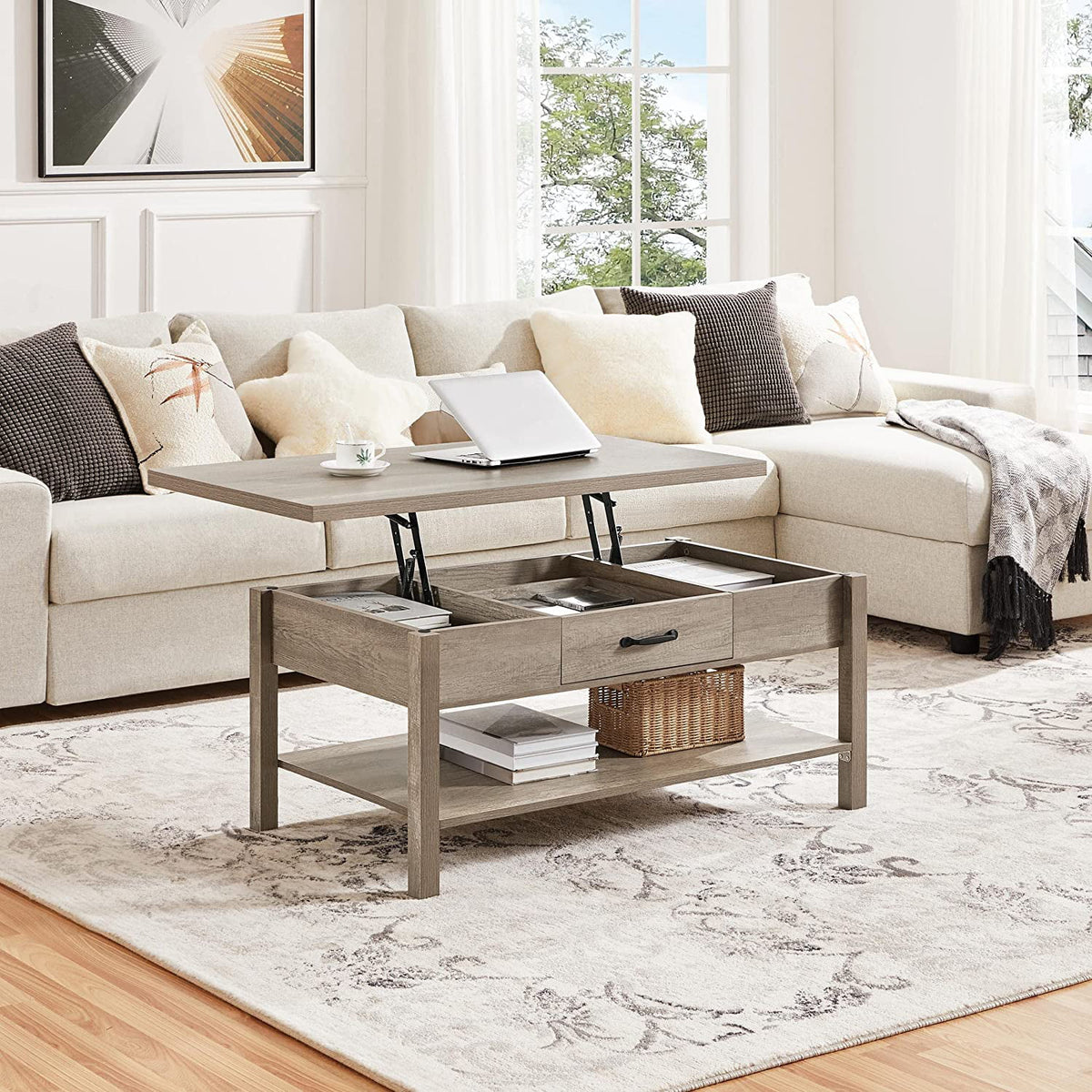 43in Lift Top Coffee Table with Storage Drawer L8836
