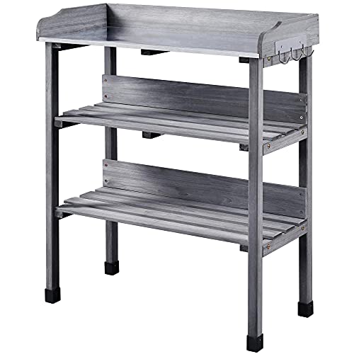 Fir Wood Potting Bench Table with 3 Tier Shelves F4750
