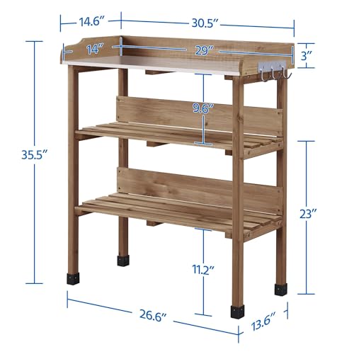 Fir Wood Potting Bench Table with 3 Tier Shelves F4750