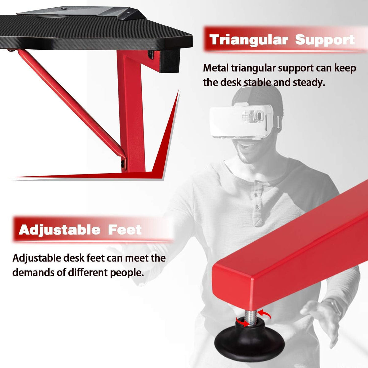 44 Inch Red Gaming Desk with Cup Holder & Headphone Hook B321