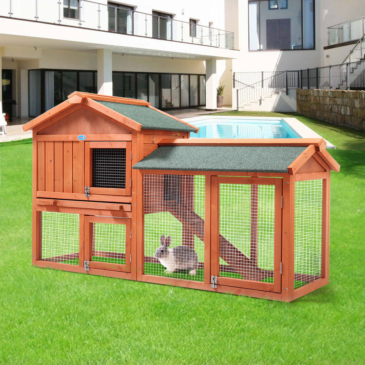 2 Story Outdoor Wooden Chicken Coop Rabbit Hutch Cage P25887