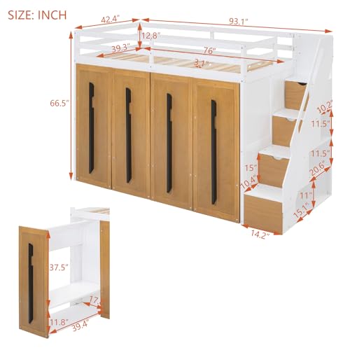 Twin Size Solid Wood Loft Bed with Storage L760633