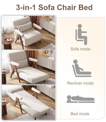 Beige White Convertible Sofa Bed Chair M169861