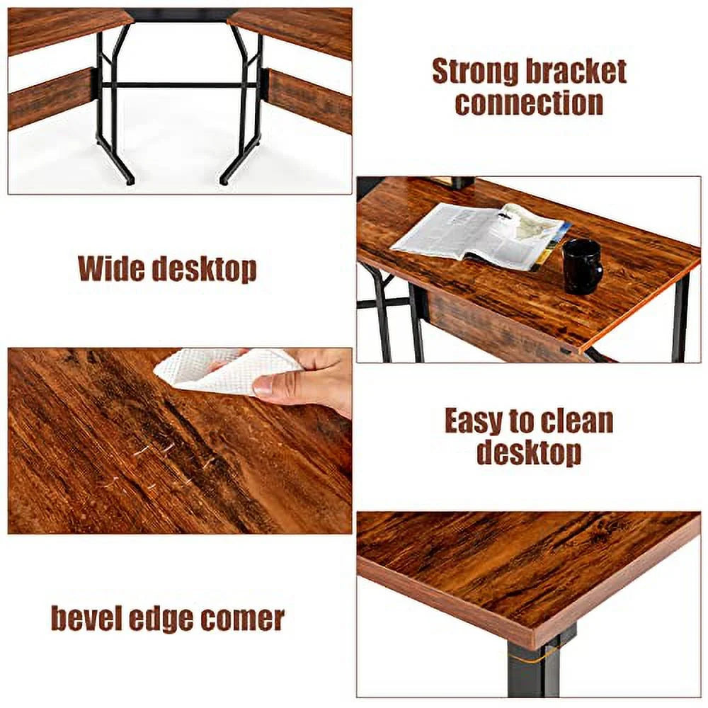 L-Shaped Desk Wood Metal T3281