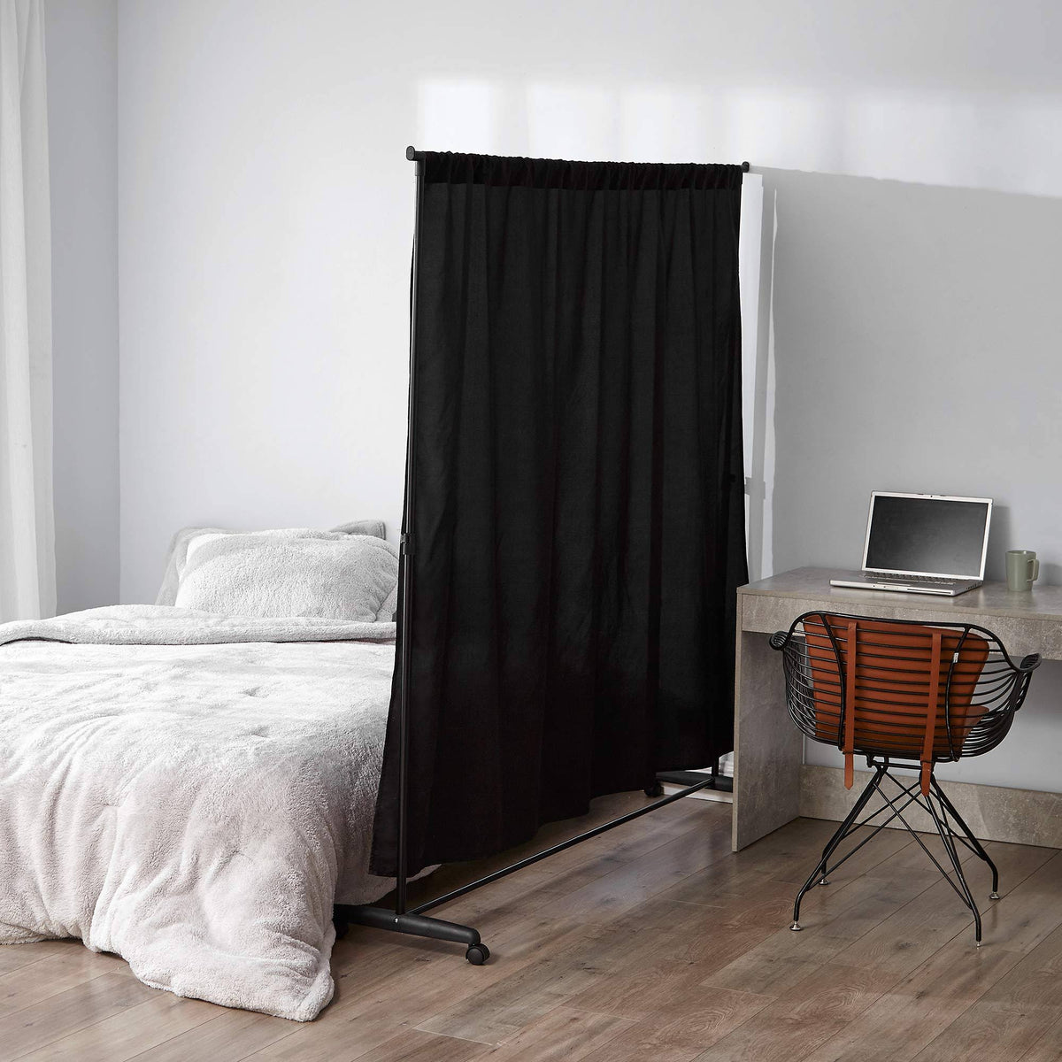 Privacy Room Divider Black Frame with Black Fabric E18543