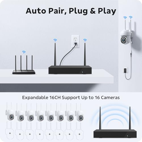 16CH 4K Wireless Security Camera System with 8 White PTZ Cameras S45406