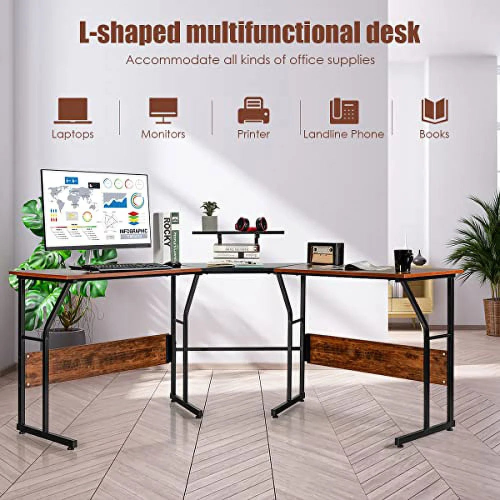 L-Shaped Desk Wood Metal T3281