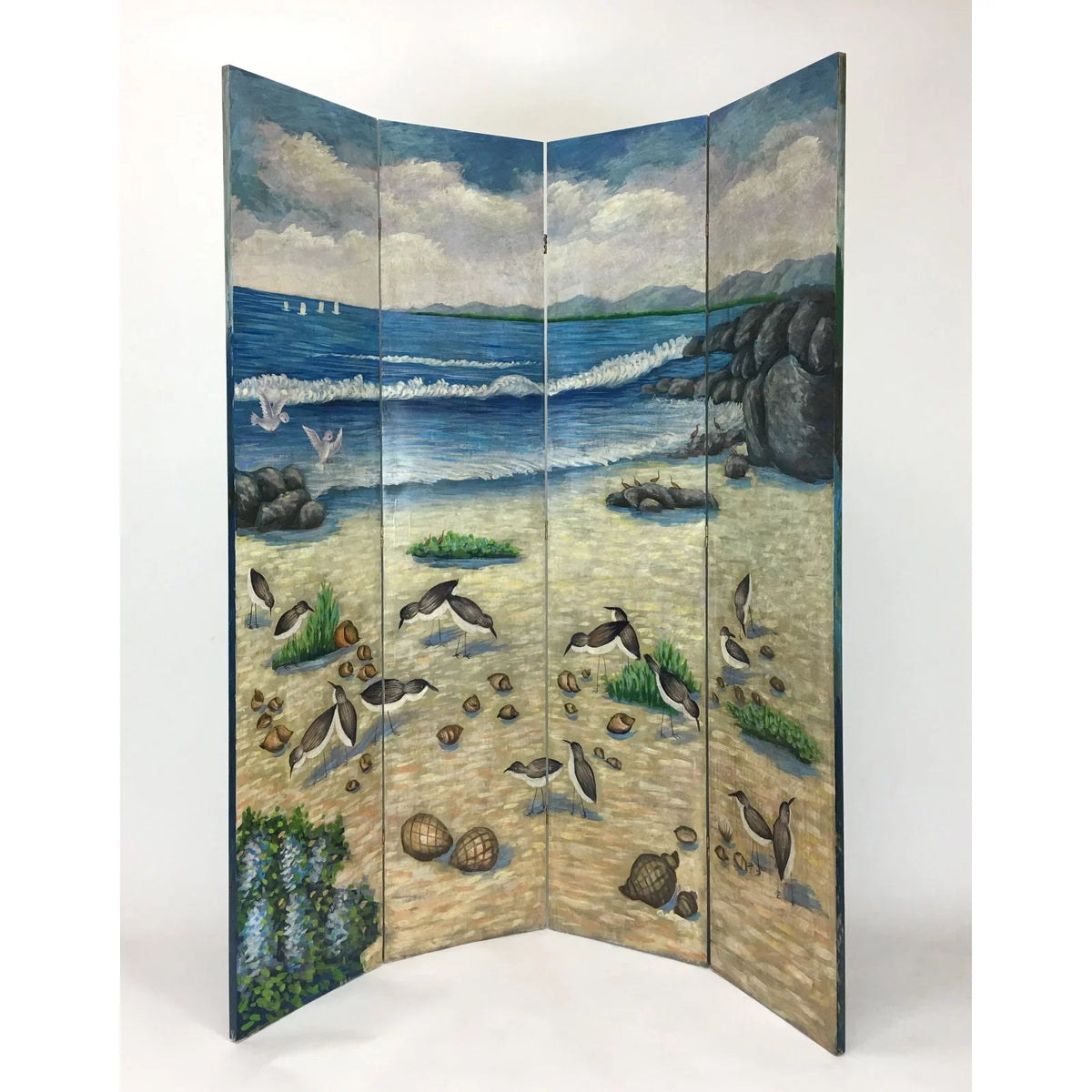 Hand Painted Double Side Screen - Blue P600