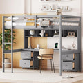 Gray Full Size Wooden Loft Bed with Desk and Storage, 4 Drawers & 4 Shelves A9884