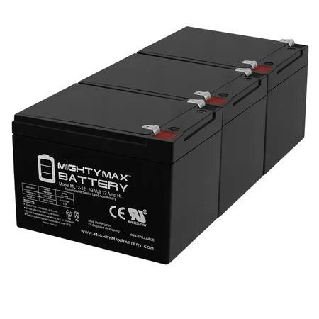 3 Pack 12V 12Ah F2 Sealed Lead Acid Rechargeable Battery L81896